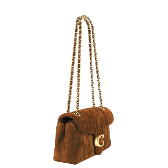 Coach Tabby Shoulder Bag 26 in Warm Brown Womens Suede Brass Hardware Purse - Picture 7 of 17